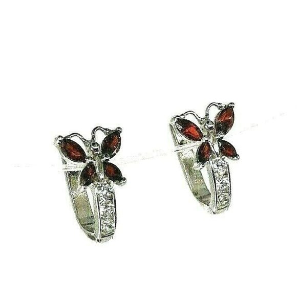 Jewelry - Sterling Silver Cubic Zirconia Leverback Earrings January Garnet Butterfly